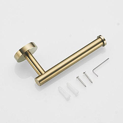 BATHSIR Brushed Gold Toilet Paper Holder & Hand Towel Holder Wall Mount 2 Pieces, Single Post Pivoting Round Modern Bathroom Hardware Towel Ring Toilet Tissue Holder, Bathroom Accessories Set - color: Gold 3