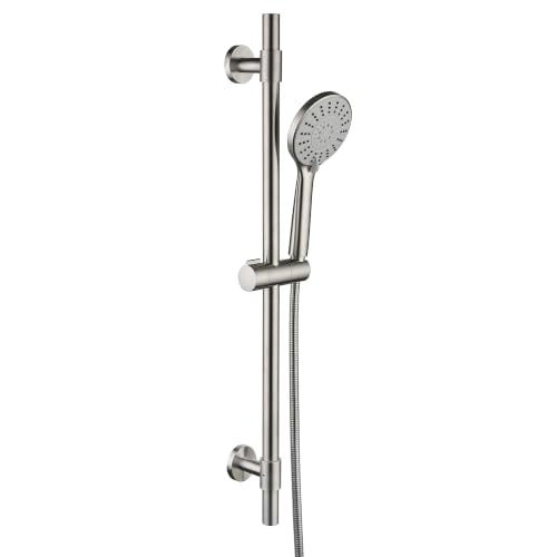 Adjustable 30-Inch Shower Slide Bar with 5-Function Handheld Shower Head, Stainless Steel Wall Mount Shower Slide Bar Set with Extra Hose (Brushed Nickel) - color: Brushed Nickel