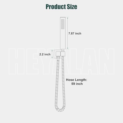 Heyalan SUS304 Handheld Shower Set with Hose & Wall Holder, Matte Black | SUS304 stainless steel wand, straight-style design, single rain spray, 59-inch long hose and standard 1/2-inch connection - color: Matte Black, style: Straight Style