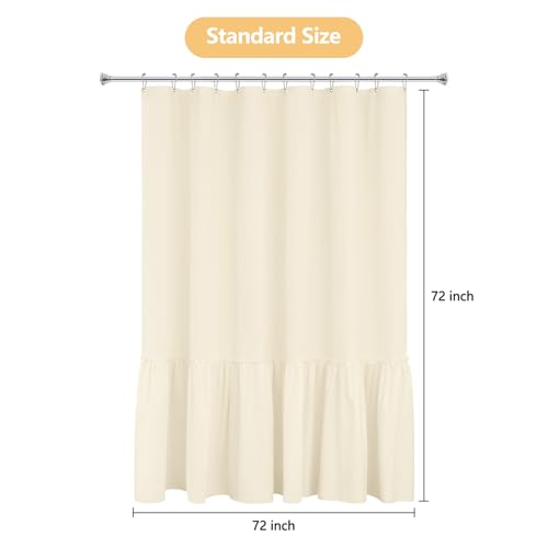 Seenus Soft Microfiber Ruffle Shower Curtain with Waterproof TPU Backed, Cream French Country Ruched Shower Curtain, 72 x 72 Inch 2 in 1 Hotel Luxury Ivory Bathroom Fabric Shower Curtain Washable - color: Ruffled - Cream, size: 72"W x 72"L (Pack of 1)