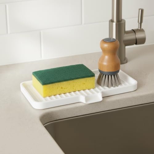 Silicone Soap Dish Tray and Sponge Holder with Drain Chute, Rectangular, Kitchen and Bathroom Sink Organizer (Dark Chocolate, 9"x3.5") - color: Dark Chocolate, size: (MD) 9"x3.5"