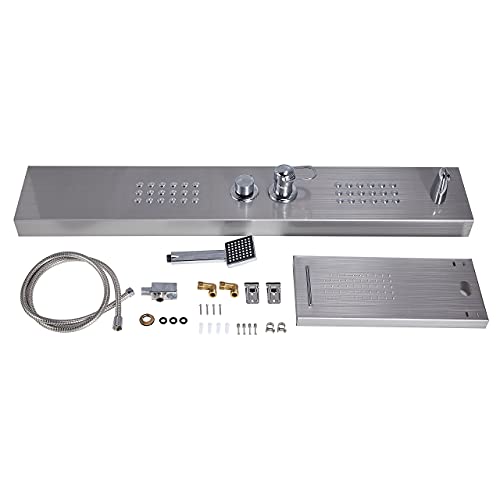 DELAVIN Stainless Steel Shower Panel Tower System, Wall-Mount Shower Panel | Rainfall Waterfall Shower Head, Massage Jets, Tub Spout, Handheld Shower, for Renovation, New Builds, Rentals & Contractors - color: Brushed Nickel-A