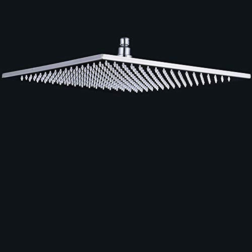 NeierThodore Polished Chrome Large 16 Inch LED Shower Head Solid Square Rainfall with Rubber Nozzles, 3 Settings - color: Chrome, size: 16 Inch