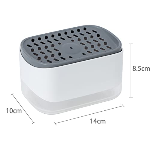 Dish Soap Dispenser for Kitchen Sink with Sponge Holder, RUFCRIL 12oz/350ml Soap Pump Dispenser and Sponge Holder, White - color: White-12 Oz