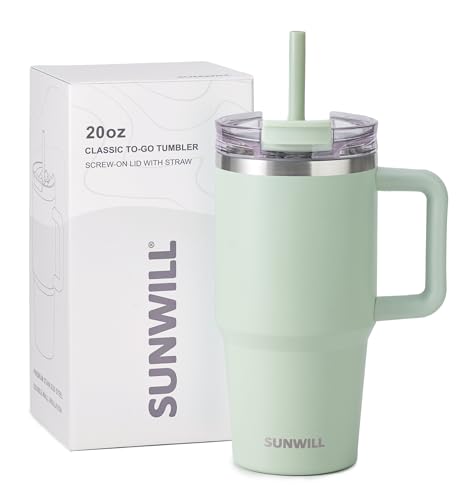 SUNWILL Travel Coffee Mug with Lid, 20 oz Tumbler with Handle and Straw Leak Proof, Stainless Steel Cup Insulated for Office & Gym, Cupholder Friendly, Powder Coated Matcha Cream - color: Powder Coated Matcha Cream, size: 20 Ounces