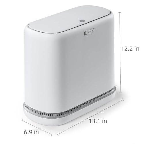 funest 3.3 Gallon Bathroom Trash Can with Push Lid, Dog Proof, White | Double-Layer Design, Air-Suction Bag System, Narrow Plastic Garbage Can with Extra Buckle Replacement