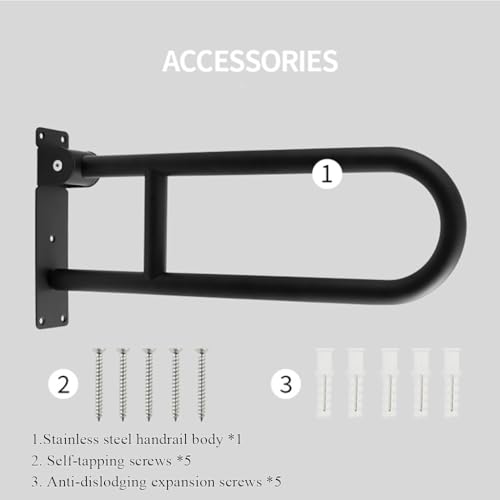 U-Shaped Polished Foldable Toilet Grab Bar,Matte Black Flip-Up Bathroom Handrail for Elderly Handicap Pregnant,Wall Mounted Barrier-Free Folding Shower Assist Aid (Polished 60cm) - color: Polished