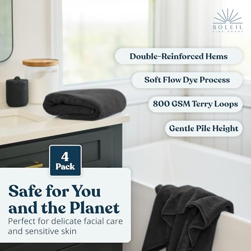 Soleil Fine Goods Luxurious 800 GSM 100% Cotton Bath Towel Set (4-Pack, 27x54) - Heavyweight & Ultra Absorbent, Plush Softness for Bathroom | Hotel & Spa Quality Luxury Towels- Charcoal - color: Charcoal
