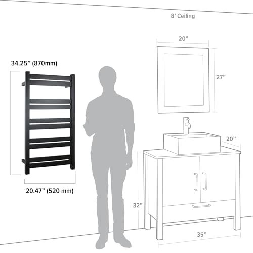 WarmlyYours Grande Heated Towel Rack, 10 Bars, Matte Black | Wall-mounted electric towel warmer rack and dryer, 120V hardwired, flat heated bars for towels and bathrobes - color: Matte Black, size: 10 Bars