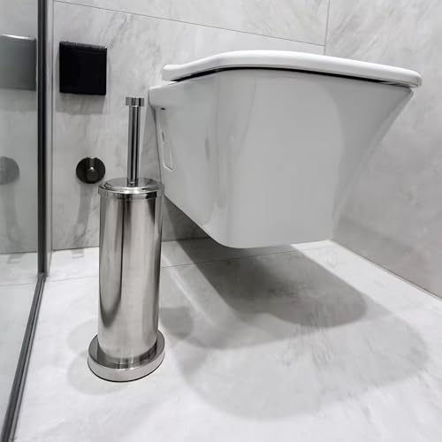 Silver Chrome Toilet Bowl Brush with Holder with Removable Plastic Liner, Durable Bathroom Cleaning Tool, Bathroom Cleaner Brush for Efficient Cleaning and Hygiene - color: Chrome(mbb4803)