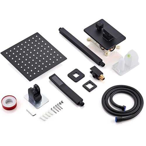 8 Inch Shower Faucet Set Ceiling Mount, High Pressure Rainfall Shower System, Square Rain Shower Head with Handheld Spray Combo, Ceiling Luxury Rainfall Shower Fixtures Matte Black (L-Style) - color: Matte Black, style: 8 Inch-L Style