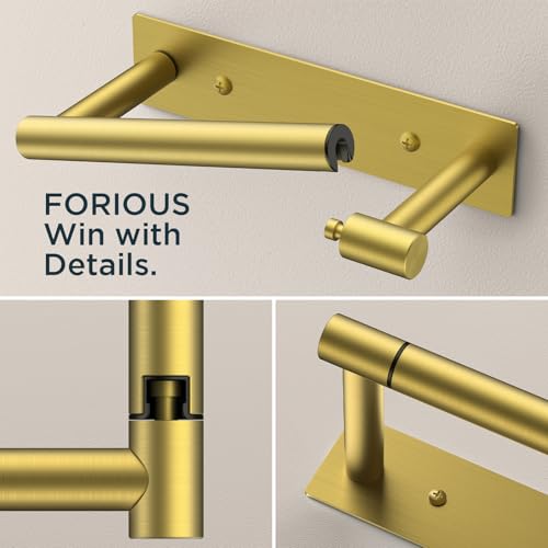 FORIOUS Commercial Toilet Paper Holder Wall Mount Bathroom Tissue Holder | Brushed Gold | Adhesive or Screw | SUS304 Stainless Steel Rustproof | Pivoting Tissue Roll Holder | Square Base - color: Brushed Gold