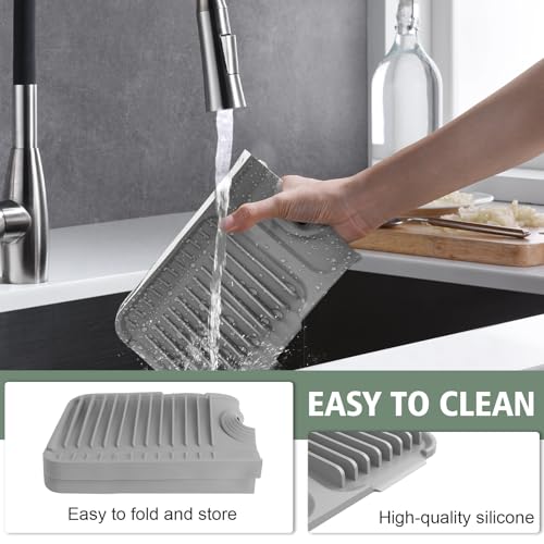 17.7-Inch Kitchen Sink Splash Guard Mat | 7° Slope for Fast Self-Draining | Snap-Lock Design | Universal & Cuttable Silicone Faucet Mat Gray - color: Gray, size: 17.7" x 5.5"