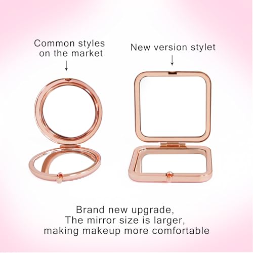Compact Mirror, Handheld 2.8 inches Travel Makeup Mirror, 1X/2X Magnifying Square Pocket Makeup Mirror Rose Gold Butterfly - color: Rose Gold 11