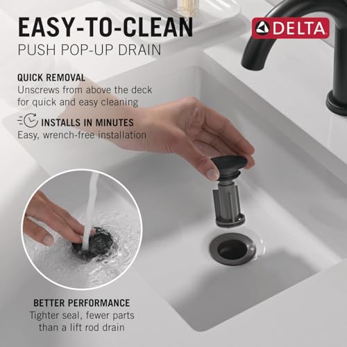 Delta Nicoli Centerset Matte Black/Brushed Gold Bathroom Faucet, 4 Inch 3 Hole Bathroom Sink Faucet for Vanity, Push-Pop Drain Assembly, Matte Black/Champagne Bronze 25849LF-GZ - color: Matte Black/Champagne Bronze