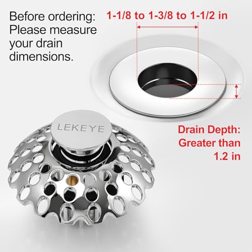 LEKEYE Bathroom Sink Stopper | Shower Drain Hair Catcher | Pop Up Sink Drain Plug | Bathroom Sink Drain Strainer for 1-1/8"to 1-3/8" to 1-1/2" Drain Holes - style: 2060