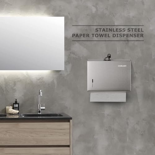 Gorlary Wall Mount Commercial Paper Towel Dispenser, Silver, Lockable | Durable Stainless Steel, C-Fold Multifold Trifold Paper Towel Holder, Hand Paper Tissue Holder for Bathroom, Office - color: Small-silver