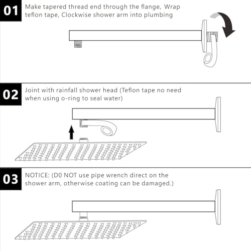 Voolan 15" Round Shower Arm with Flange and Teflon Tape, Extension Shower Head Arm for Bathroom Fixed Shower Head, Solid Stainless Steel, Wall Mounted (Chrome) - color: Chrome, style: 15 Inch