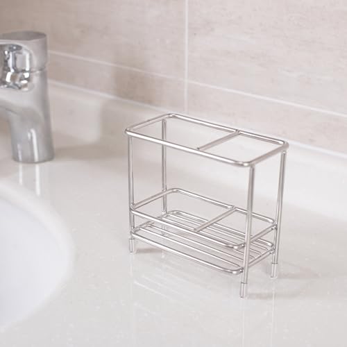Stainless Steel Electric Toothbrush and Toothpaste Holder for Bathrooms | Toothbrush Holders for Countertop, Bathroom Accessories for Razor, Comb's Storage - Two Slots, Silver - size: Small