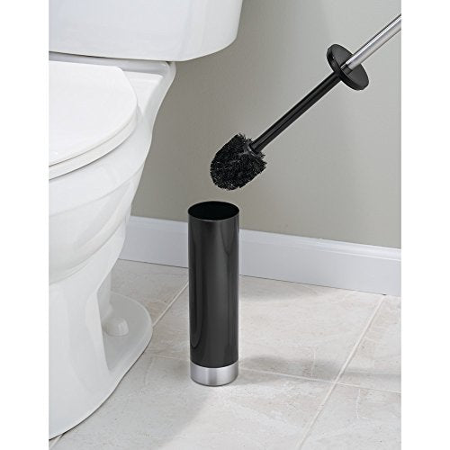 InterDesign Slim Toilet Bowl Brush and Holder - Bathroom Cleaning Storage, Black/Brushed Stainless Steel - color: Black, style: Bowl Brush