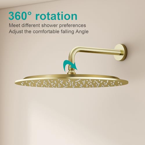 All Metal Rain Shower Head - Heavy Duty Stainless Steel, Easy Install, High Water Flow, Ultra-Thin Modern Design for Bathroom (F-Brushed Gold, 16) - color: Brushed Gold, size: 16