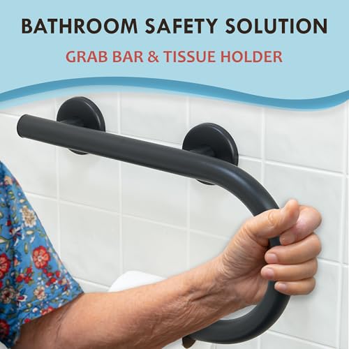 Grab Bar Toilet Paper Holder - Bathroom Safety Aid/304 Stainless Steel/Right/Matte Black/16.5"x 10" - color: Matte Black, Right Hand
