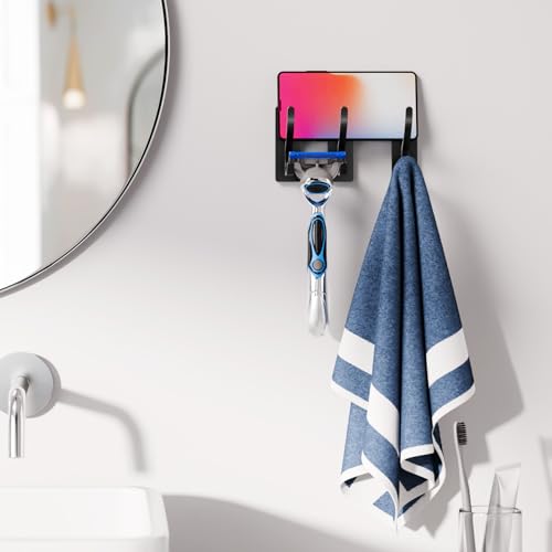 Self Adhesive Towel Hooks: Extra Strong 13LB, Stainless Hook for Hanging Loofah, Towels, Coat, Bath Robe Bathroom Shower, Black, 4 Pack - color: Black, size: 4 Pack