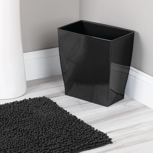 iDesign Small Plastic Bathroom Trash Can, Slim Rectangle, 2-Pack, Black | Garbage Bin for Bedroom, Office, Dorm - color: Black, style: Pack of 2