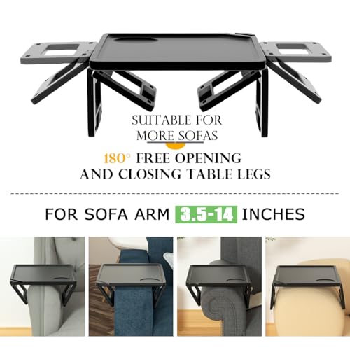 Smatdecis Couch Arm Tray Table Sofa Arm Clip Table, Armrest Tray Table Suitable for Home Drinks/Fast Food/Fruit Etc, Large Size Multi-Function Black - color: Black, size: 13" x 9.4"(Classic)