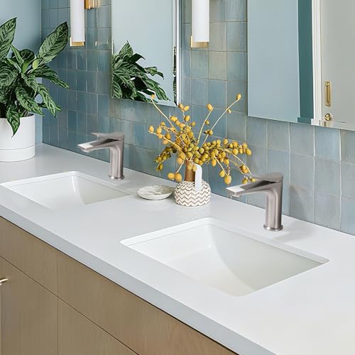 Rbrohant Single Hole Bathroom Faucet, Brushed Nickel Single Handle Bathroom Sink Faucets for 1 Hole, Bathroom Vanity Faucet with Pop up Drain, Deck Mount, R2001-BN - color: Brushed Nickel, style: No Escutcheon