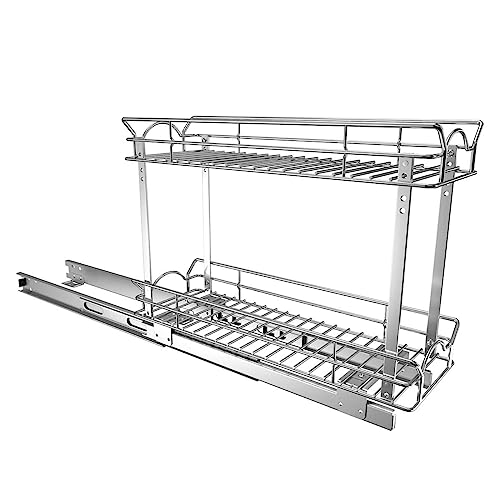 OCG Slide Out Cabinet Organizer for Narrow Cabinet (7" W X 17" D), 2 Tier Pull Out Shelves Slim Sliding Cabinet Organizer and Storage, Chrome - size: 7W17D