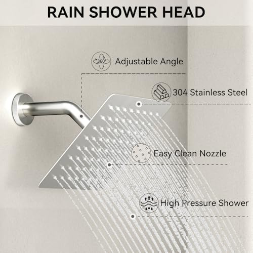 Shower System Brushed Nickel, STARBATH 12" Ceiling Mount Rain Showerhead and 8" Wall Mounted Rainfall Shower for Couples, On Off Button Valve Dual Head Shower Systems Complete - color: Brushed Nickel, size: 12+8 inch-15
