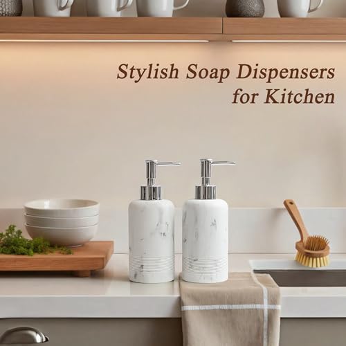 2pcs/Set Hand Soap Dispenser Sets - 10.8oz Refillable Resin Liquid Soap Dispensers with Rust-Proof Pump for Bathroom Countertop or Kitchen, Marble White - color: Marble White