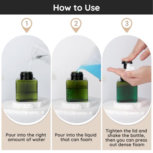 Segbeauty 8.5oz Bathroom Foaming Pump Bottle Empty, 2pcs Refillable Foam Hand Soap Dispenser Set for Kitchen, 250ml Small Green Square Foamer Bottles for Shampoo Body Wash, Plastic Liquid Container - color: Green, style: 2pcs 8.5oz