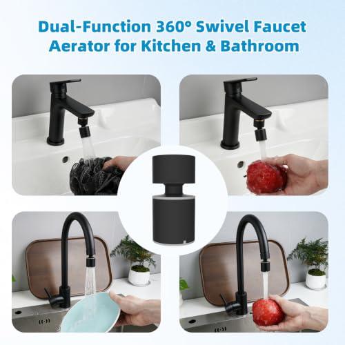 Hibbent cUPC Certified 2-function 360° Swivel Sink Aerator, Matte Black | NSF/ANSI/CAN 61 Certified High Flow Faucet Extender with Metal Adapter for Kitchen & Bathroom, 55/64” Female Thread - color: Matte Black