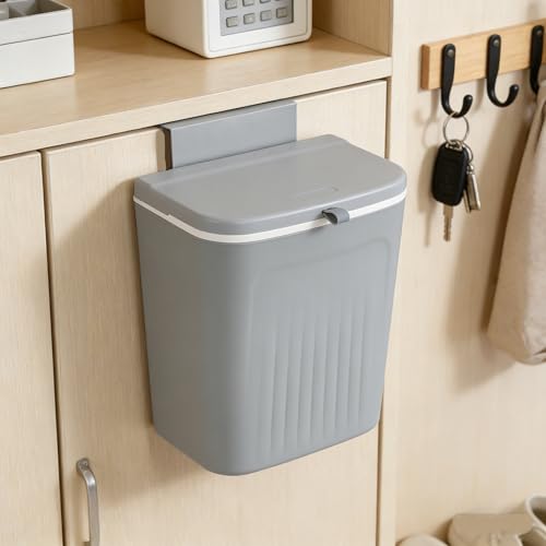 Plastic Hanging Trash Can, 3.2 Gallon Kitchen Compost Bin | Space-Saving Over-Cabinet Door, for Counter Top, Under Sink or Wall Mount, Small Garbage Can for Cupboard/Bathroom/Bedroom/RV