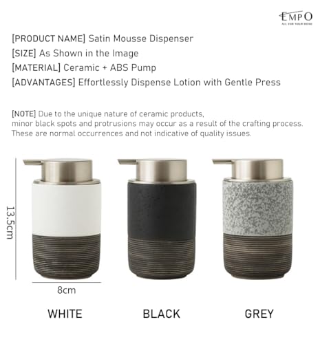 EMPO Ceramic Embossed Press Foam Hand Soap Dispenser - 300ml Large Capacity Facial Cleansing Bottle and Liquid Soap Dispenser for Kitchen Bathroom with Mousse Lotion Pump (White) - color: White