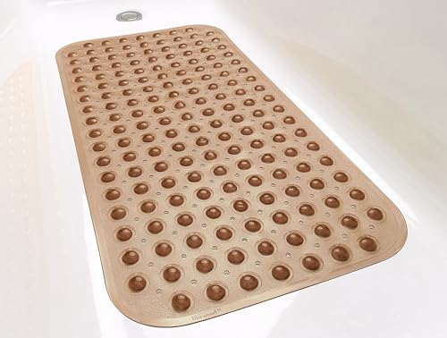 Large Non-Slip Bathtub & Shower Mat 31 inch x16 inch (Smooth/Non-Textured Tubs Only) Safe, Clean, Machine-Washable, Superior Grip&Drainage, Vinyl, Transparent Brown, Medium - color: Transparent Brown, size: Large (31"x16")