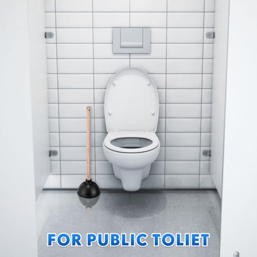 Dandat 48 Pcs Rubber Toilet Plunger with Double Thrust Force Suction Cup Long Wooden Handle Toilet Bowl Plunger Heavy Duty Pump Clogged Solution for Bathroom Stores Restaurants (Black)