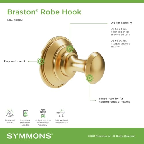 Symmons Braston Wall Mounted Robe and Towel Hook in Brushed Bronze - color: Brushed Bronze