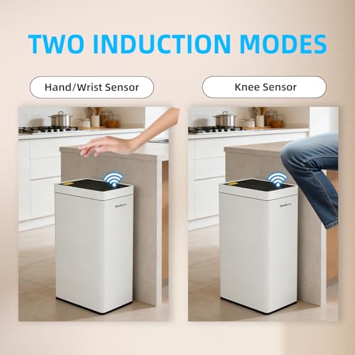 8 Gallon Touchless Kitchen Trash Can with Motion Sensor Lid, Smart Stainless Steel Garbage Can with Air-Press Bag Expander for Home, Office & RV - size: 8 Gallon-Standard