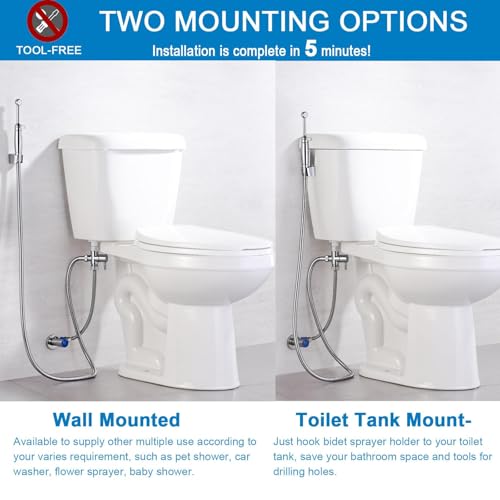 SonTiy Handheld Bidet Sprayer for Toilet, Cloth Diaper Sprayer Set Hand Held Bidet Jet Spray for Toilet with Backflow Preventer, Adjustable Water Pressure Control, Brass 7.2" Hand Bidet Wand, Chrome - color: Polished Chrome