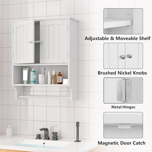 Bathroom Wall Cabinet, Bathroom Cabinet Wall Mount with 2 Doors and Open Shelf, Over The Toilet Wall Storage Cabinet, Bathroom Medicine Cabinet - color: Bathroom Cabinet White