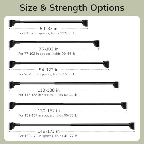 Umimile Extra Long Tension Curtain Rod 148-173 Inch, Heavy Duty No Drill | 40 LB , Super Grip Caps, Adjustable Outdoor Curtain Rod for Patio, Window, Bathroom, Never Rust 1.26'' Diameter, Black - size: 148-173”