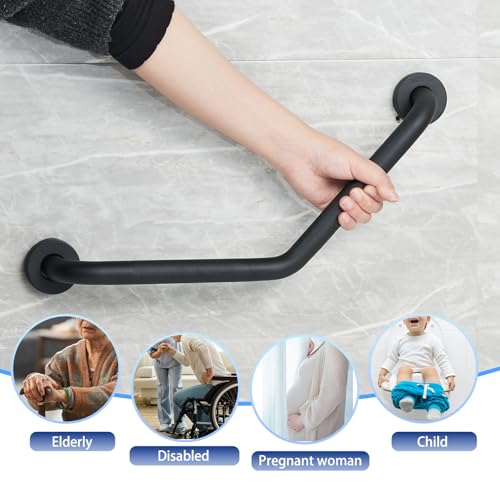Bathroom Grab Bar, 20 Inch Angled Grab Bar with Anti-Slip Knurled Grip, Matte Black Stainless Steel Bath Balance Bar, Wall Mount Safety Hand Rail Support, Handicap Elderly Senior Assist Bath Handle - color: Matte Black