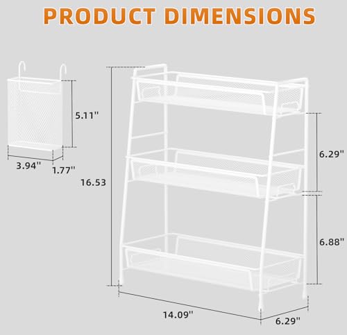 VITVITI 3-Tier Bathroom Organizer Countertop, Metal Wire Mesh Bathroom Counter Organizer Storage with Basket Hooks, Vanity Tray Shelf, Kitchen Spice Rack (White) - color: 3 Tier Large White