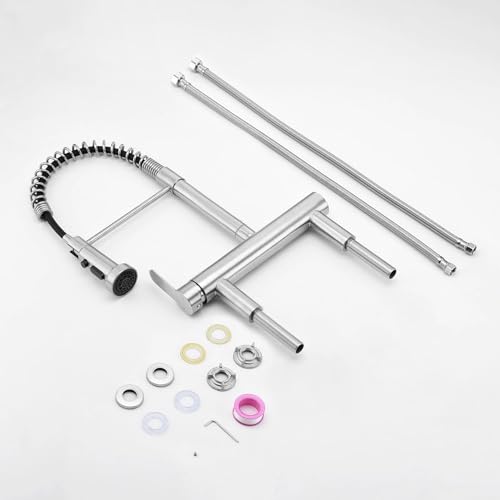 8"" Center Bridge Faucet, Pre Rinse Faucets, Spring Commercial Sink Tap | 304 Stainless Steel Constructed, Rotatable, 3-Function Sprayer - color: Style D