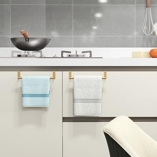 STWWO Kitchen Towel Holder for Cupboard Gold | Over Cabinet Door Towel Bar, Over The Door Towel Rack, Stainless Steel Dish Towel Holder Hanger Rv Towel Rack, 2 Pack - color: Gold