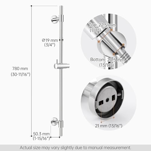 KES All Metal Shower Slide Bar 30-Inch (Non-Plastic) with Adjustable Shower Head Holder, 18/8 Stainless Steel Shower Slide Bar with Adjustable Bracket Cover Existing Holes, Polished Steel, F210S78-PS - color: Polished Steel