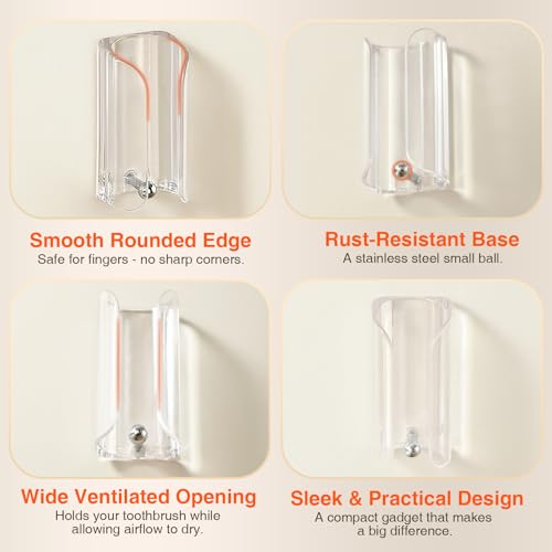 Electric Toothbrush Holder Wall Mount, Adhesive Toothbrush Caddy | Electric Toothbrush Stand for Family, Fits Mirrors/Tiles/Cabinet/Marble, PC & Stainless Steel, Clear, Pack of 4 - color: Clear-4pcs